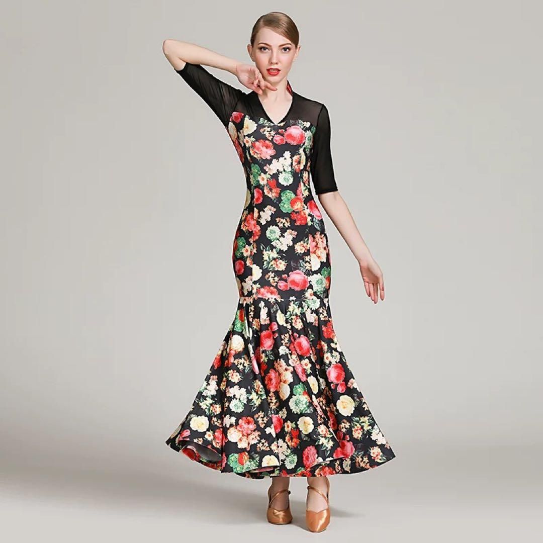 練習着に最適✭花柄スタンダードワンピース★おしゃれな一着 新品未使用 人気！花柄練習着スタンダード向けワンピース 人気！花柄