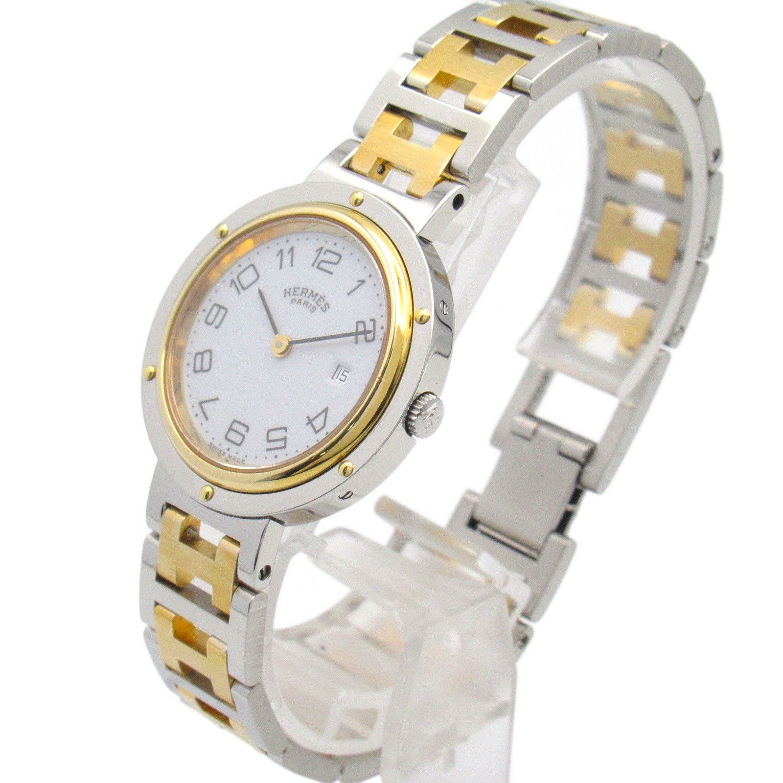 エルメス HERMES 腕時計 クリッパーコンビ CL3.440 ホワイト GP  