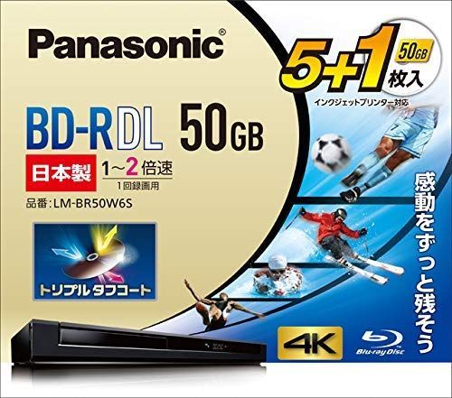 【在庫セール】LM-BR50W6S 2倍速ブルーレイディスク片面2層50GB(追記)5枚+1枚 パナソニック