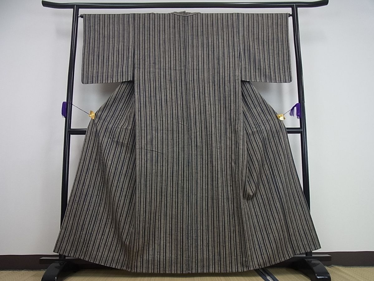 期間限定セール20％off▽希少 伊兵衛織 工芸手織 単衣 横縞 た