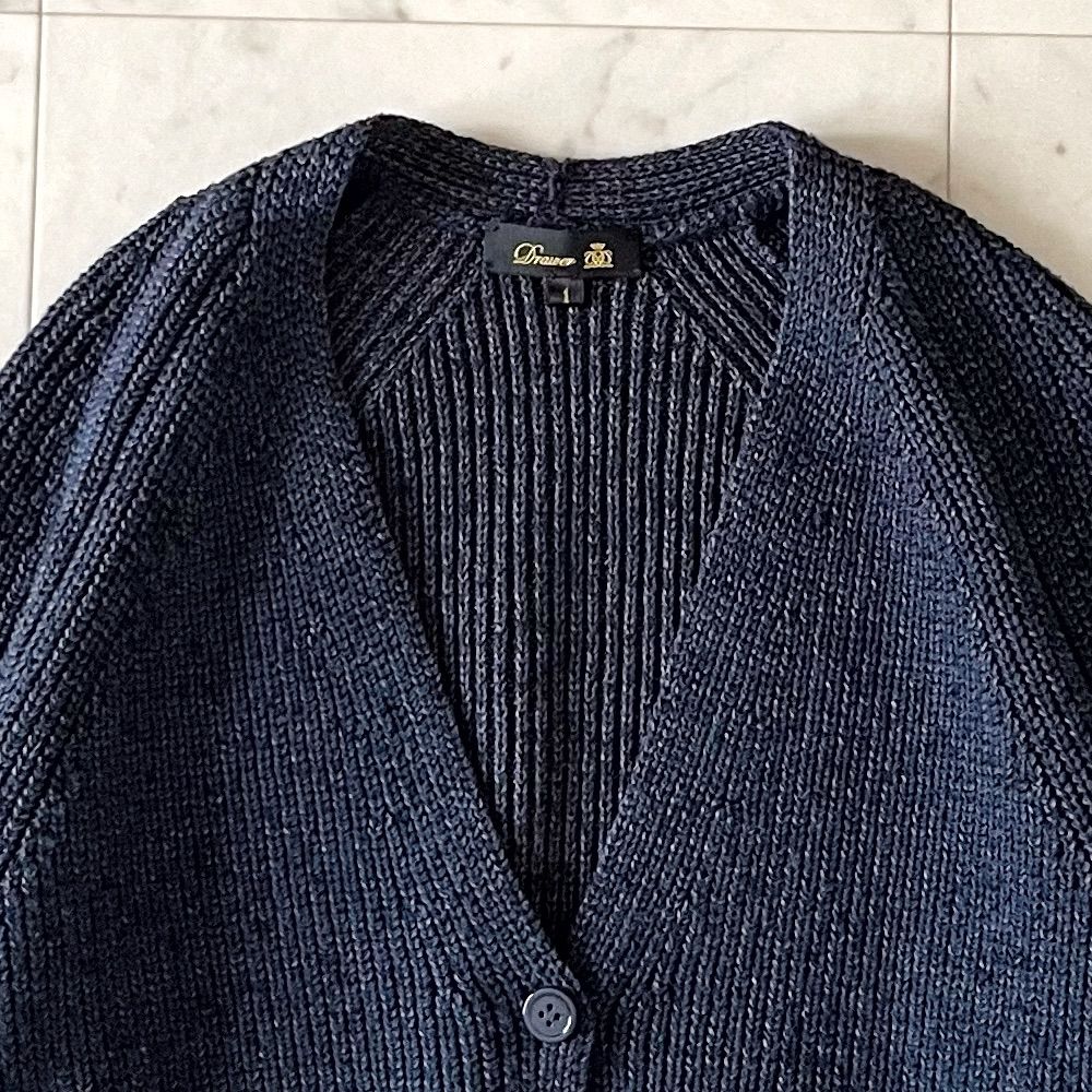 【美品】Drawer ドゥロワー 7G畦編みカーディガン シルク ショップフォローで500円割引クーポン】定価5,5万//極美品
