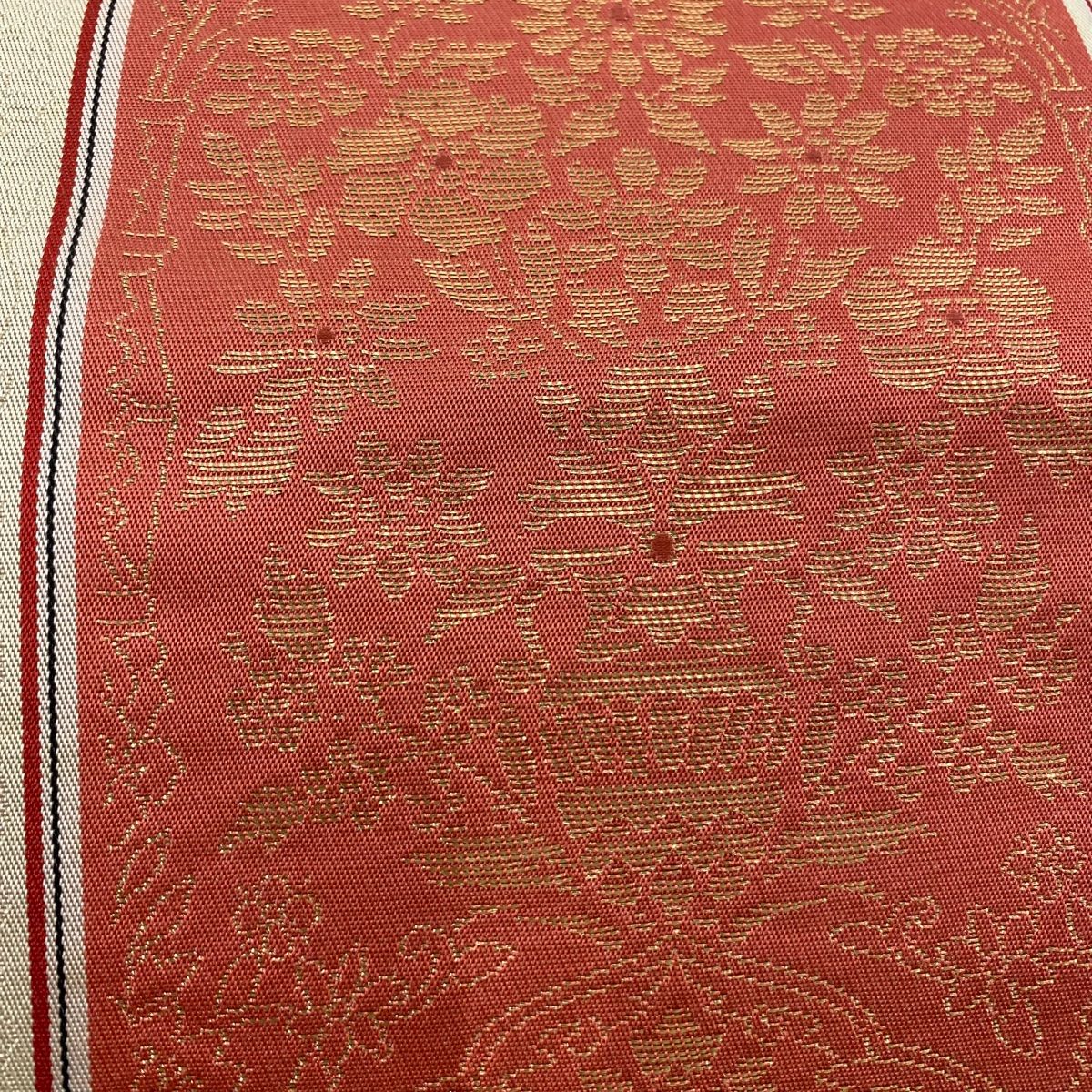 袋名古屋帯 秀品 証紙 博多織 草花 縞 クリーム 正絹