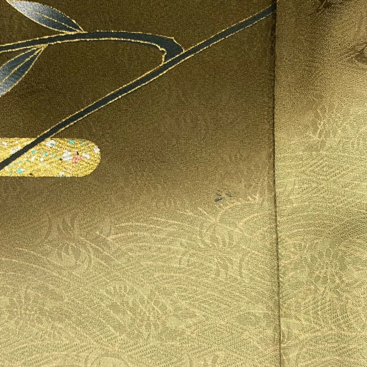 訪問着 身丈165.5cm 裄丈69cm L 袷 菊 ヱ霞 金糸 金銀彩 茶緑色