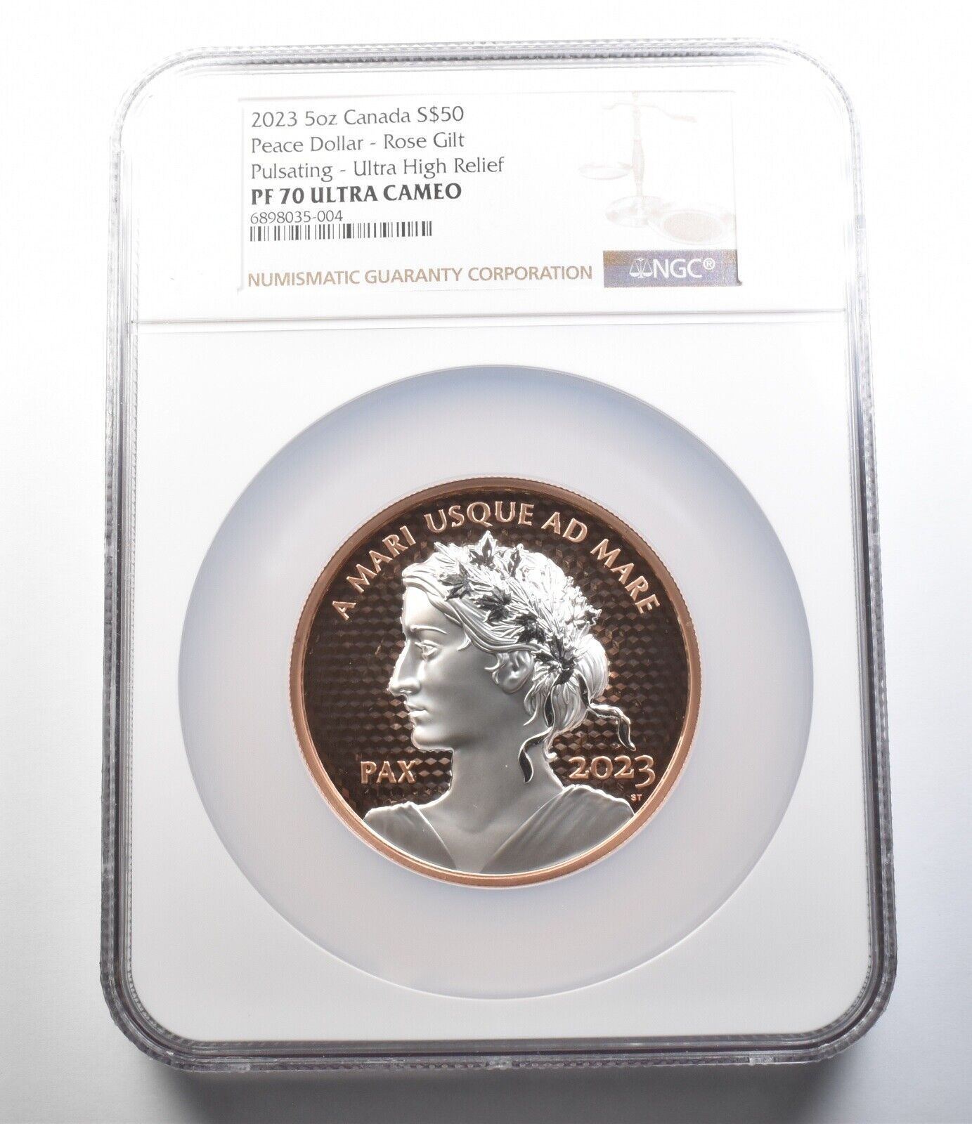 2025年 カナダ 50ドル シルバー ピースダラー ローズギルト 脈動HR PF70 UCAM NGC