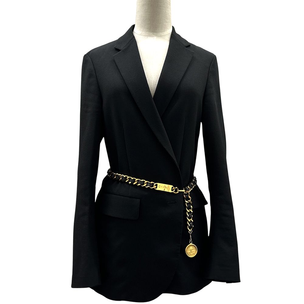 シャネル CHANEL ベルト レディース ブランド カンボン GP レザー チェーンベルト ゴールド ブラック ロゴ プレート ココマーク 太チェーン