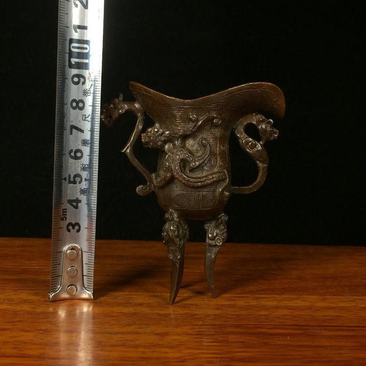 銅製 三足瑞獣酒樽 爵杯 大角杯 装飾品 工芸品 美術品 置物