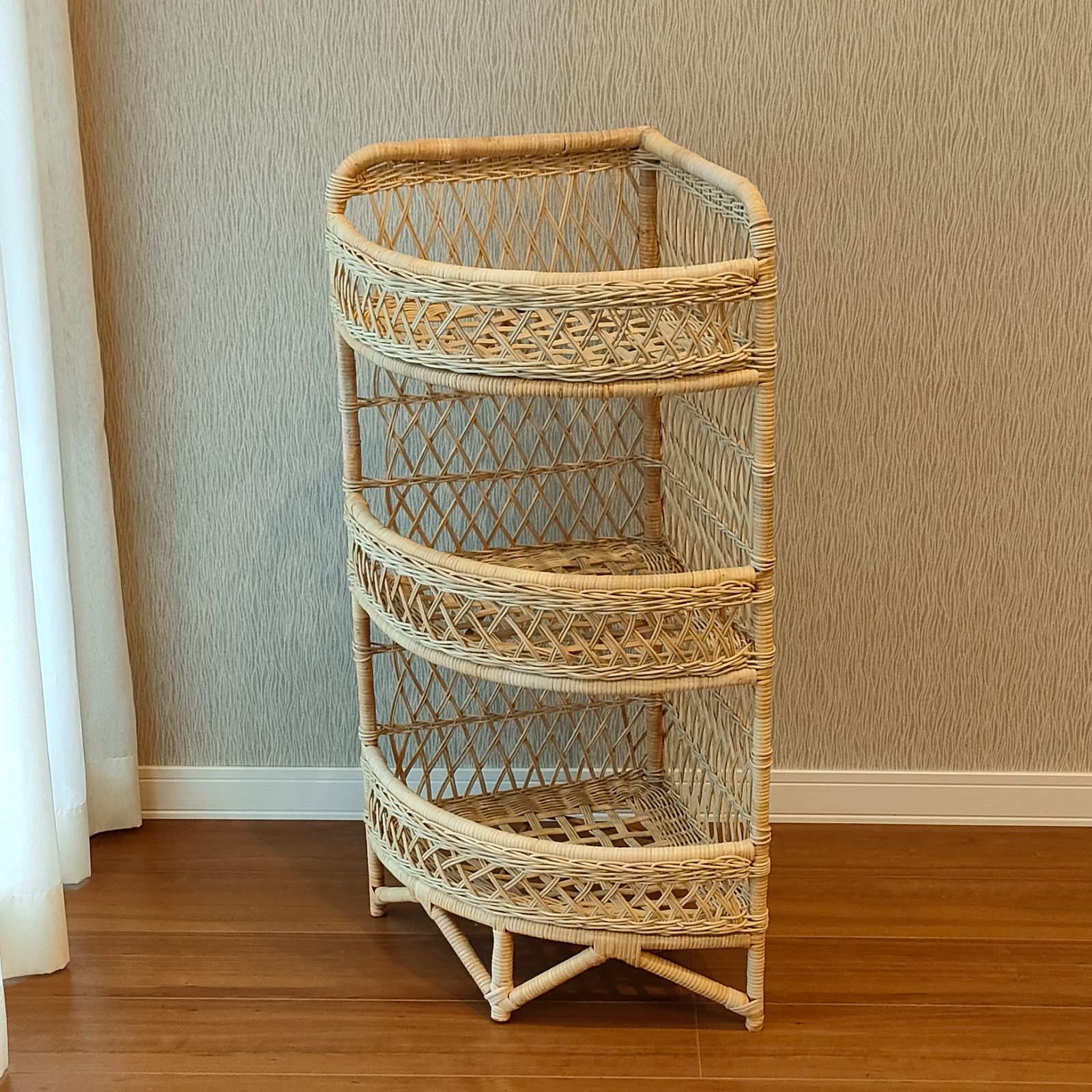 希少 ラタン コーナーラック 3段 ランドリーラック ラタン調