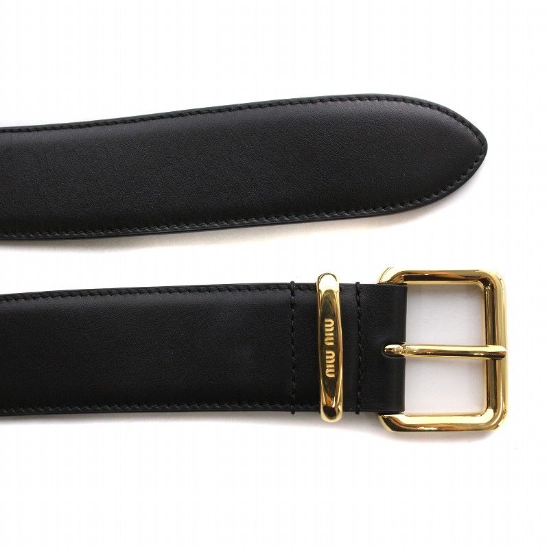 miumiu ブラックレザーベルト 80cm ミュウミュウ miumiu 2AIX レザーベルト ハトメ 34/85 黒