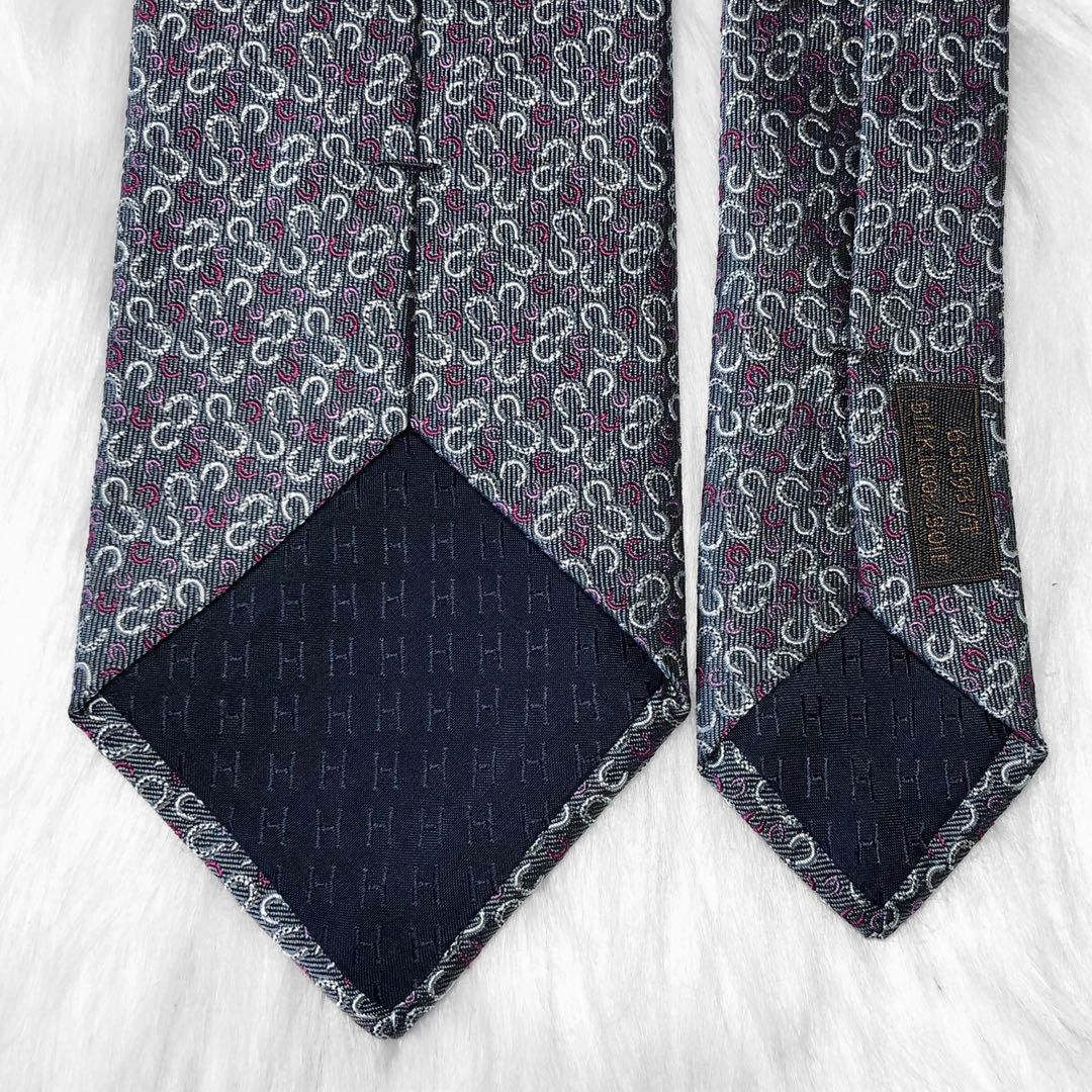 HERMES エルメス　ネクタイ　馬蹄　蹄　刺繍 エルメス馬蹄柄 マリン/ルージュ メンズ ネクタイ HERMES – 銀蔵