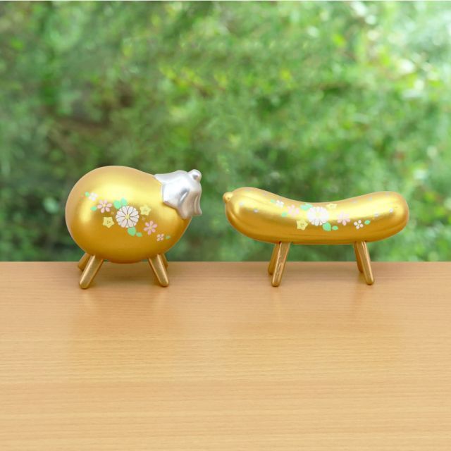 お盆飾り 陶器製 コンパクト 金彩 精霊馬 きゅうり なす