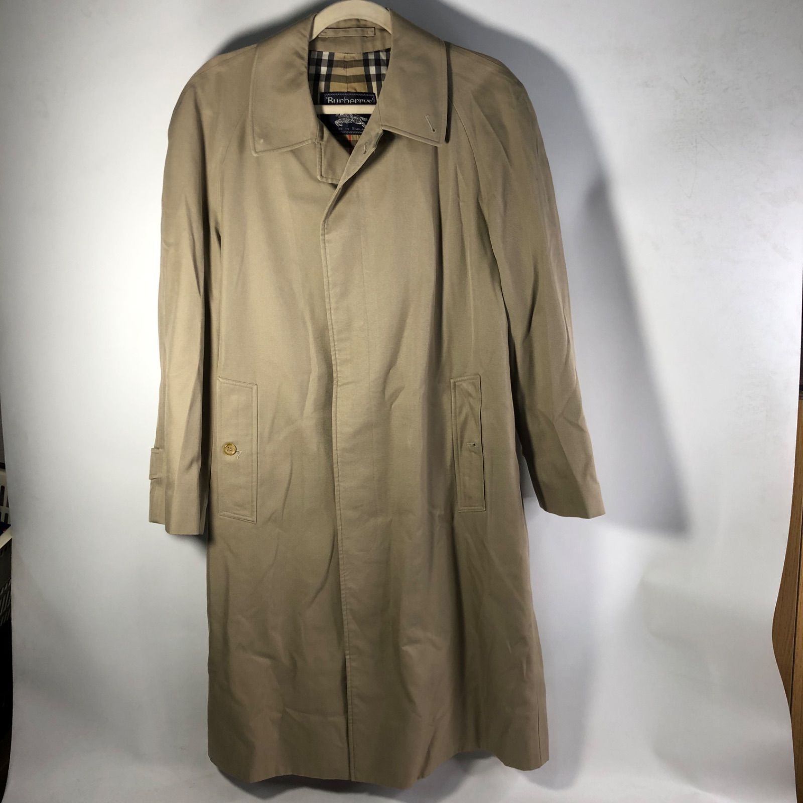 A1025-23-8 BURBERRY バーバリー メンズ ステンカラーコート ノバチェック ライナー イングランド製 ヴィンテージタグ 小文字®ロゴ 1970～1990 メンズコート 着丈102cm 身幅55cm