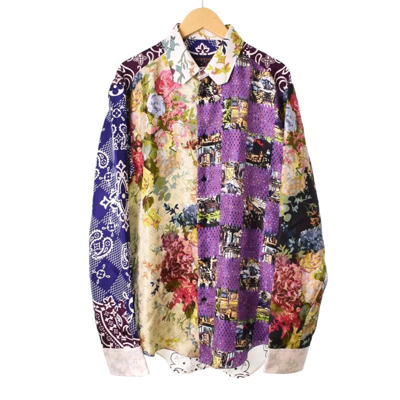 ルイヴィトン LOUIS VUITTON 22AW モノグラム 総柄 シルク 長袖 シャツ
