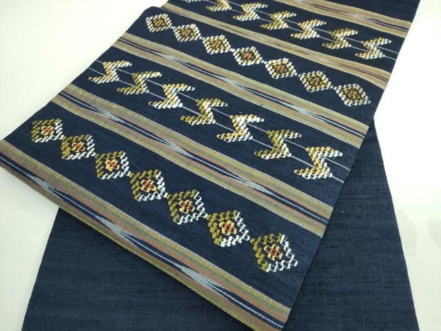 平和屋着物□極上 本場琉球 読谷山花織 紬地 九寸名古屋帯 逸品  