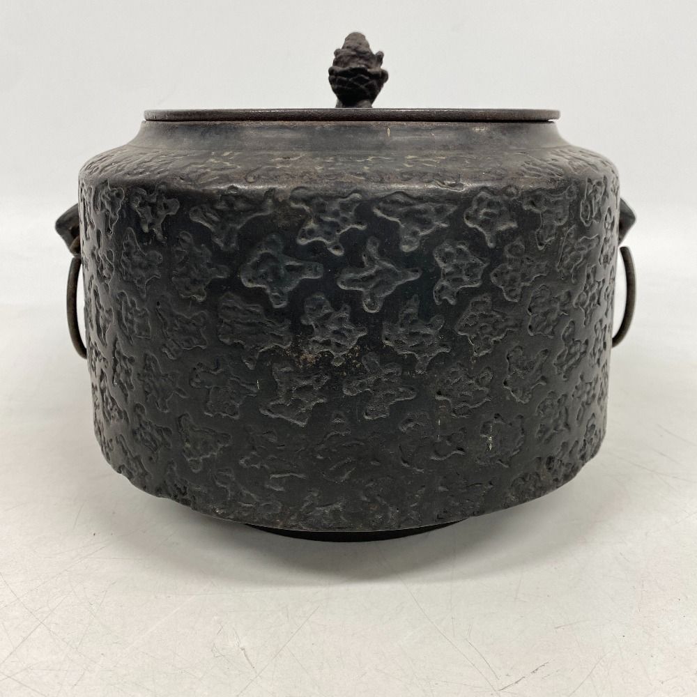 鳳文堂造 茶道具 茶釜 釜 焼抜風炉用釜 絵柄入り 古道具 骨董