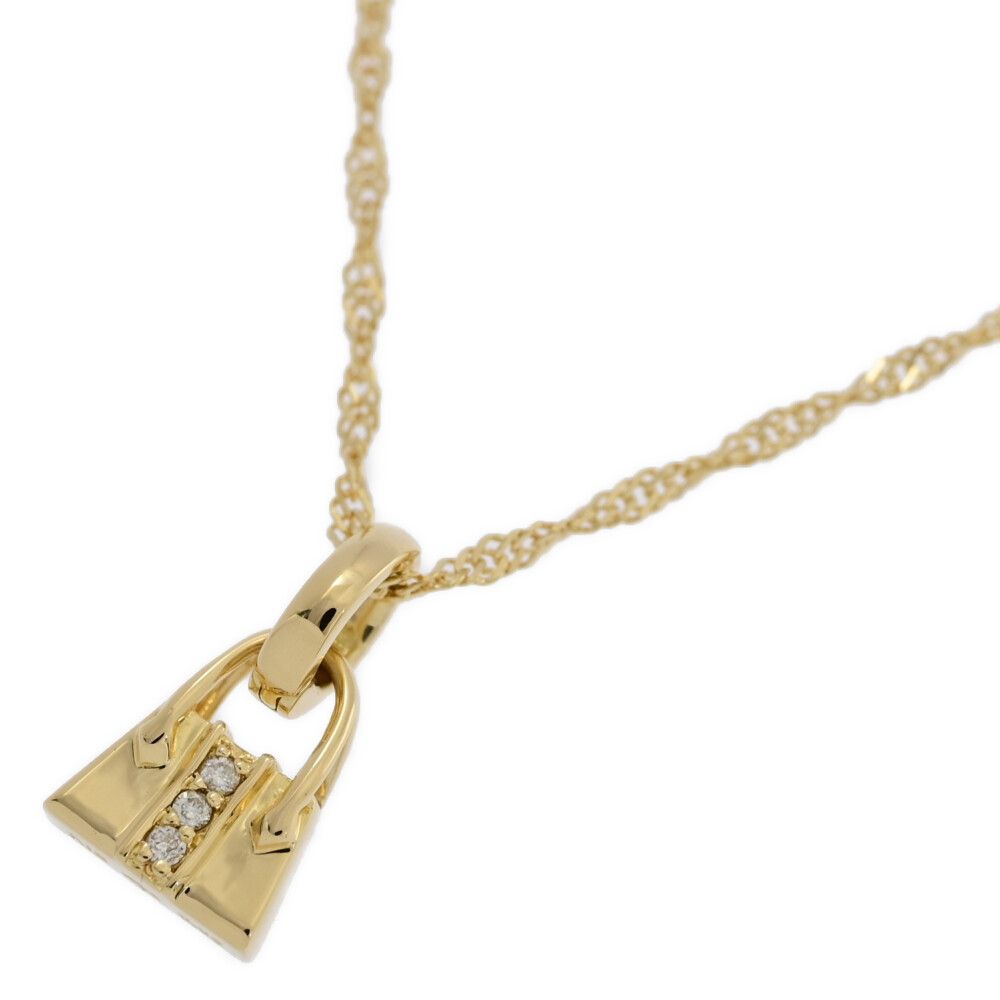 0.03ct|3P ダイヤモンド バッグモチーフ ネックレス ペンダント|K18YG|750-4.2g|イエローゴールド|プレゼント|記念日 ♀ N レディース 581591