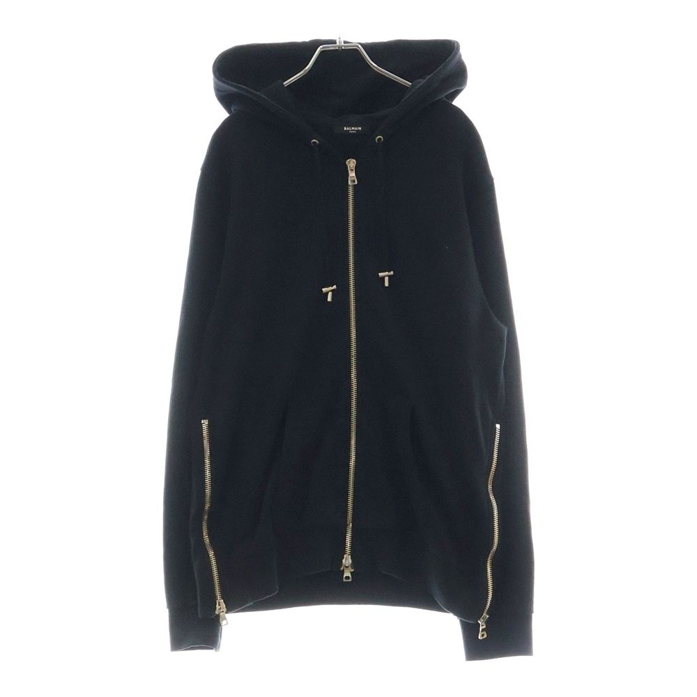 BALMAIN バルマン バックロゴプリント ジップアップフーディー スウェットパーカー ブラック JR010B027