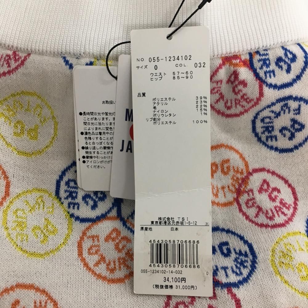 衝撃価格！ パーリーゲイツ ニットスカート 白×マルチ ロゴ総柄 レディース 0 S ゴルフウェア PEARLY GATES