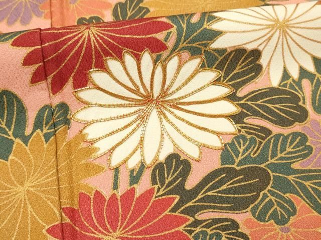 花車模様 レトロ 菊/牡丹/菖蒲/橘 珊瑚朱色 金彩 豪華 袷 正絹 振袖 着物 TAKAZENの振袖 /白色/赤色/古典/牡丹柄/ 最新作正統派古典 白/赤