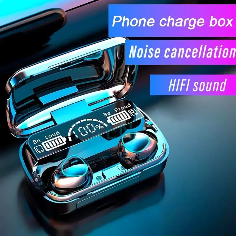 ワイヤレスBluetoothヘッドセット充電ボックス付き電話ノイズキャンセリングマイクイヤフォンワイヤレスヘッドフォンBluetoothイヤフォン