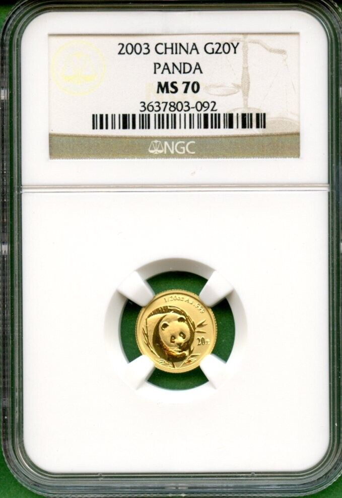 PANDA GOLD CHINA 2003 1|20 OZ NGC MS70 POP 39 VERE HIGH GRADING