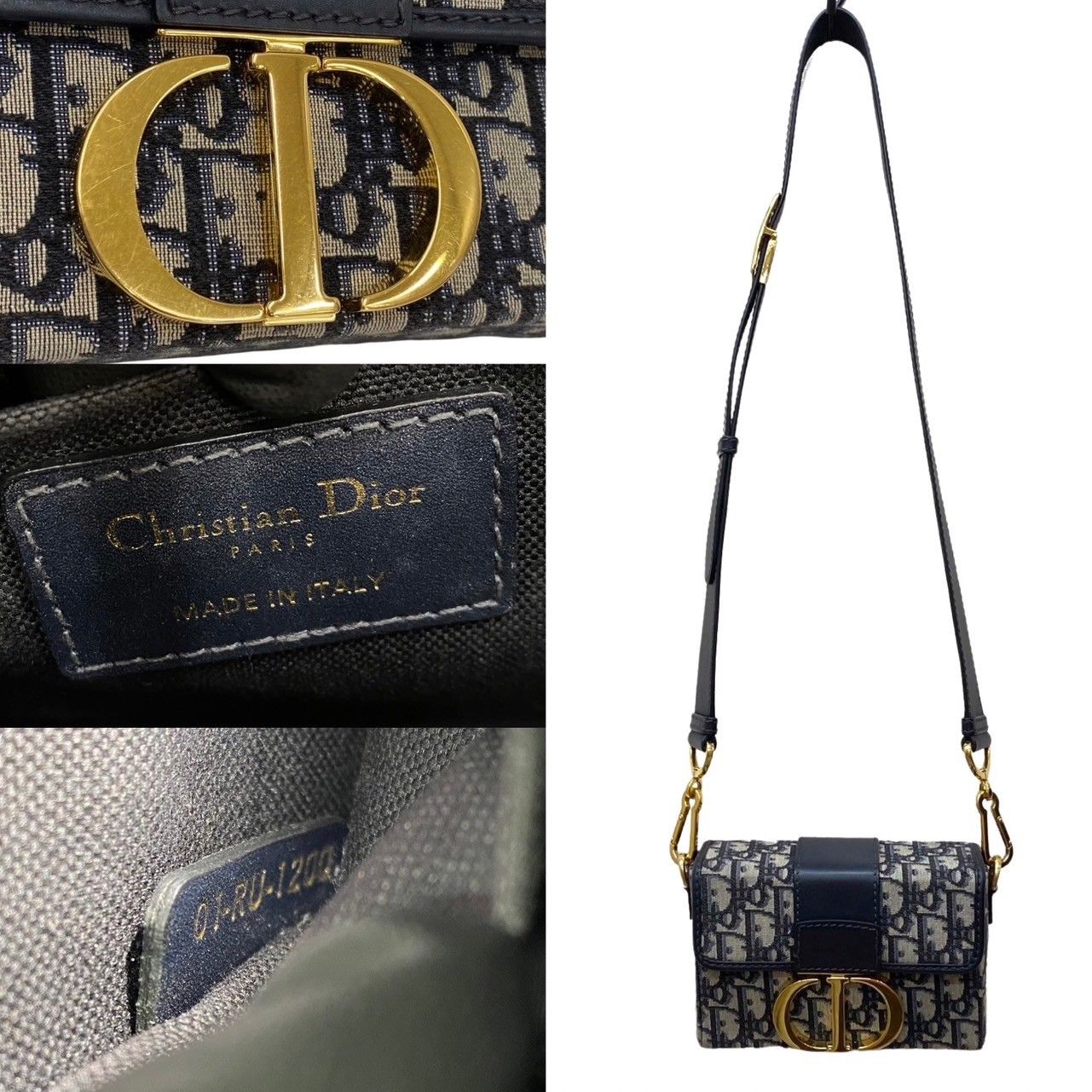 ほぼ未使用 袋付 Christian Dior ディオール トロッター 30 モンテーニュ オブリーク レザー キャンバス ミニ ショルダーバッグ 紺  23229 - メルカリ