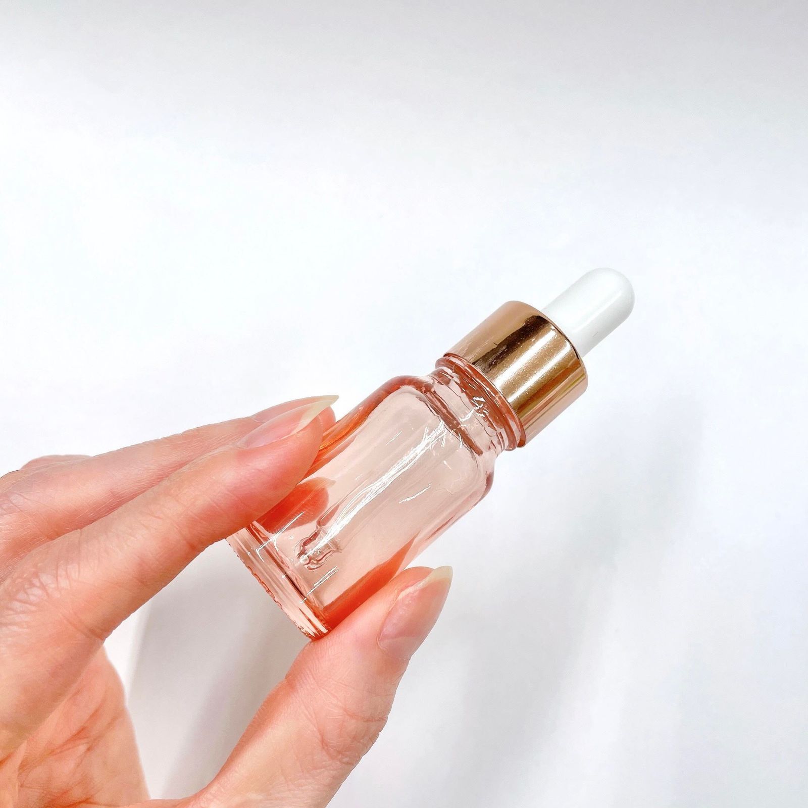 【スポイト ボトル グラス】10ml クリア ピンク ローズゴールド ガラス製 詰替 容器 化粧水 コスメ アロマ エッセンシャルオイル 精油 旅行 おしゃれ 可愛い