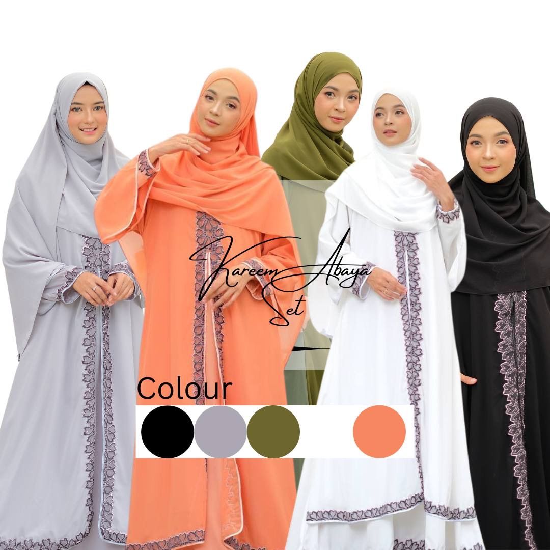 ムスリムロングドレスセット- Kareem Abaya Chiffon Long Dress Moslem