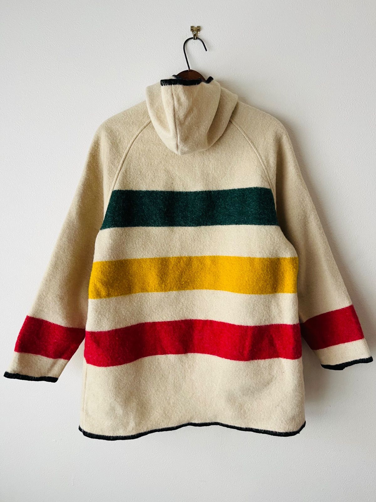 70s USA製 WoolRich マルチ ボーダー メルトン ウール ブランケット