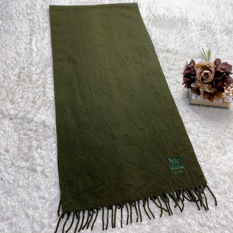 CELINE セリーヌ マフラー トリオンフ マカダム カシミヤ100% カーキ