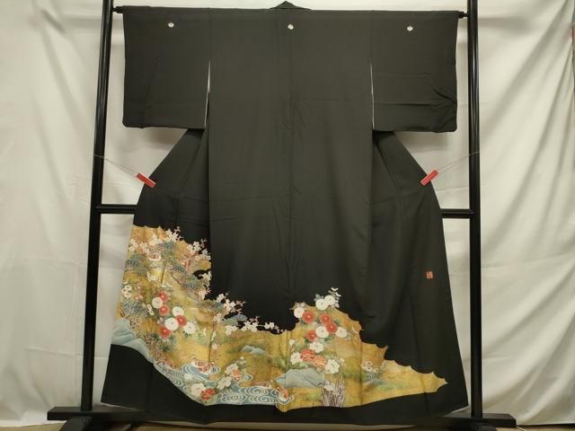 平和屋着物□豪華黒留袖 作家物 駒刺繍 吉祥花鳥文 暈し染め