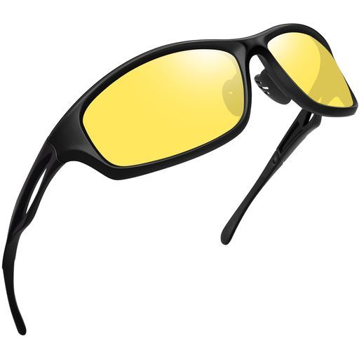 [Joopin]スポーツサングラスメンズ偏光運転用uvカットTR90釣り自転車登山野球ゴルフ軽量sunglassesformen(マットブラック/イエロー)