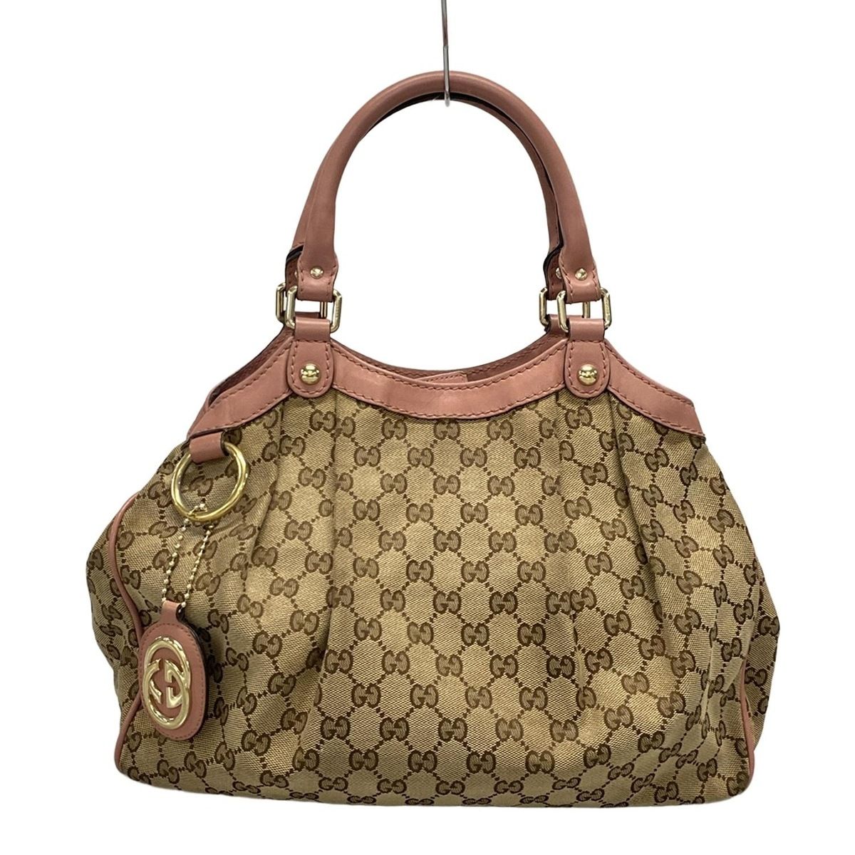 GUCCI グッチ トートバッグ スーキー GG柄 211944 ベージュ×ダークブラウン×ピンク レザー