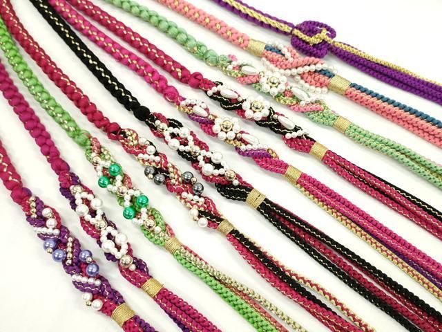 平和屋着物●和装小物 振袖用飾り付き帯締め１０本セット パール 花 金銀糸 CAAX8189ju