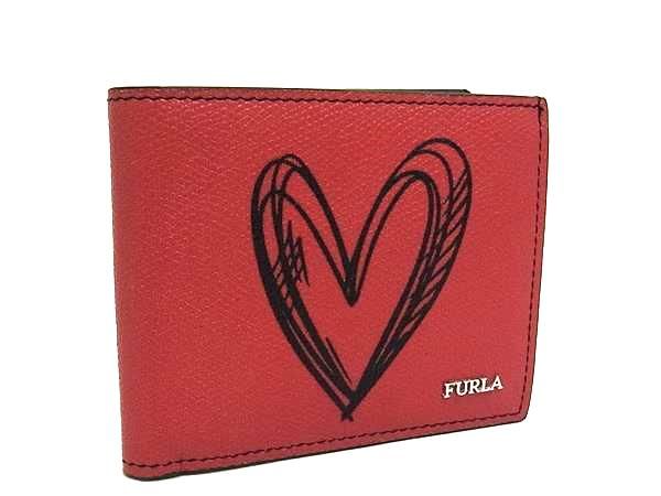 ♥ FURLA フルラ レザー 二つ折り 財布 ウォレット 札入れ カード入れ 小銭入れ レディース レッド系 FP4698