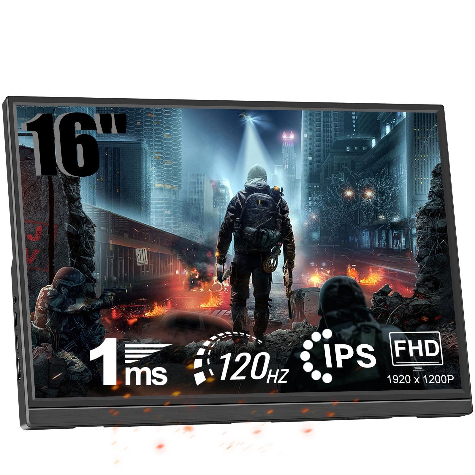 【新着商品】IPS スクリーン 1920x1200P HDMI HD USBC フル モニター HDR 互換性のあるコンピューター ポータブルモニター ラップトップ インチ PC 16 PS3 ゲームディスプレイ Xbox 120hz Switch、プラグアン