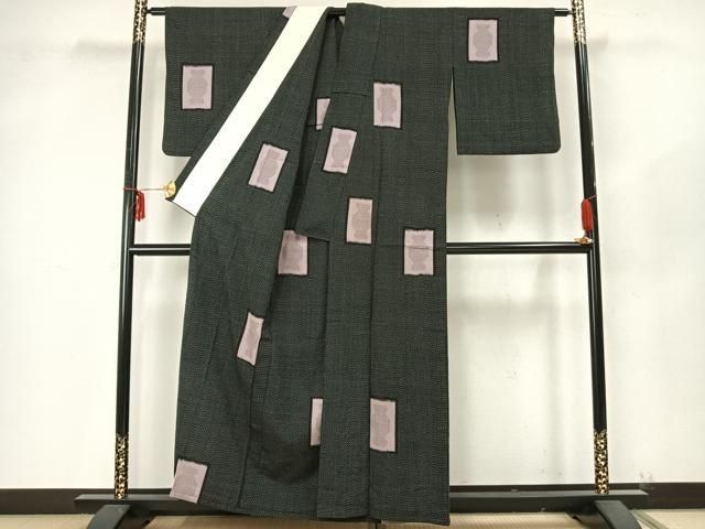 平和屋着物▽お召 単衣 唐草文 正絹 逸品 AAAZ9657fy