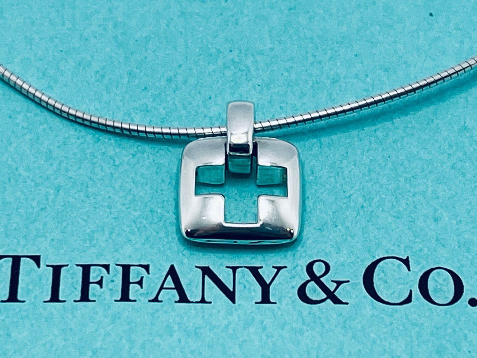 a091 美品 Tiffany&Co. ティファニー オープン クロス スクエア 