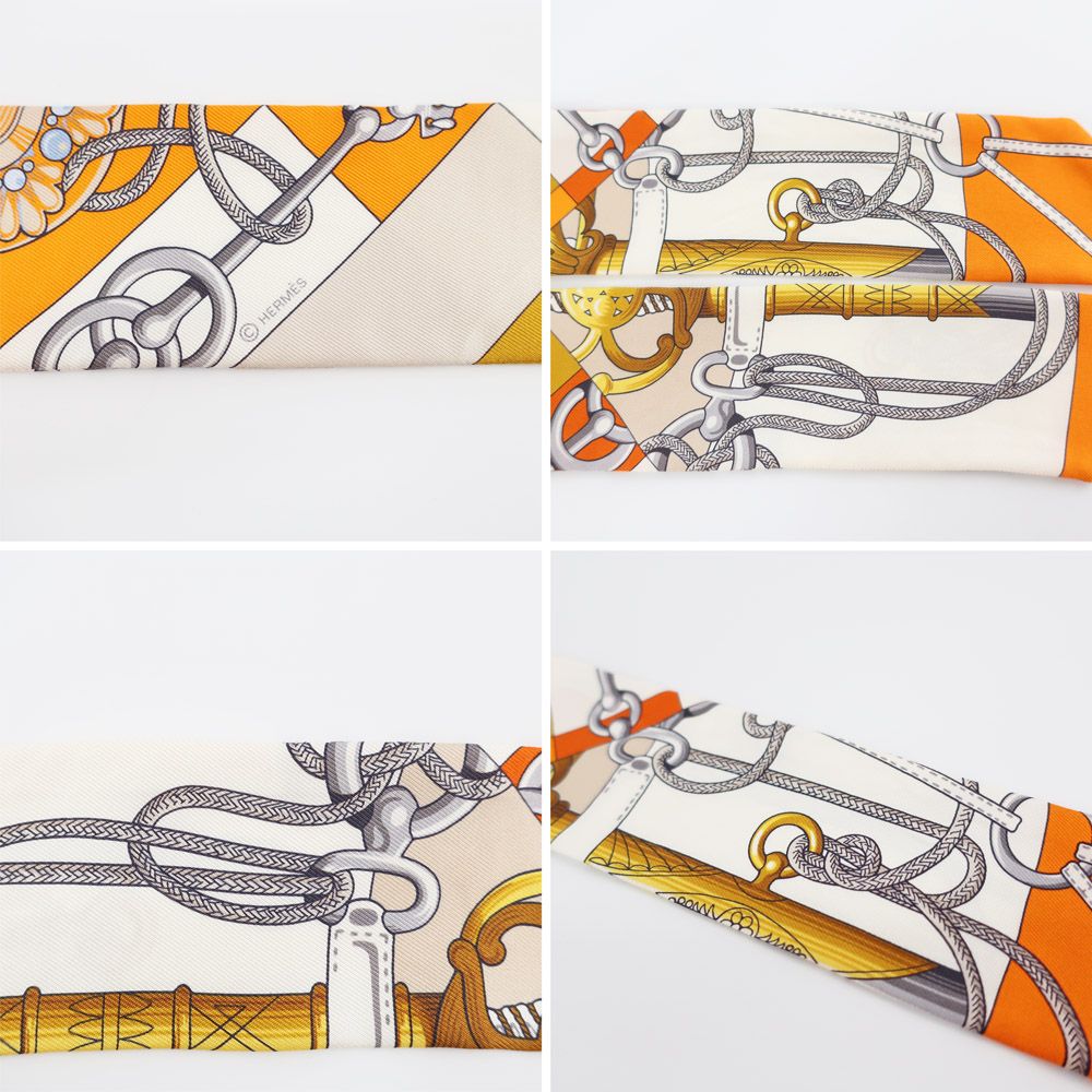 天白】【HERMES】エルメス ツイリー Cliquetis クリケティス オレンジ
