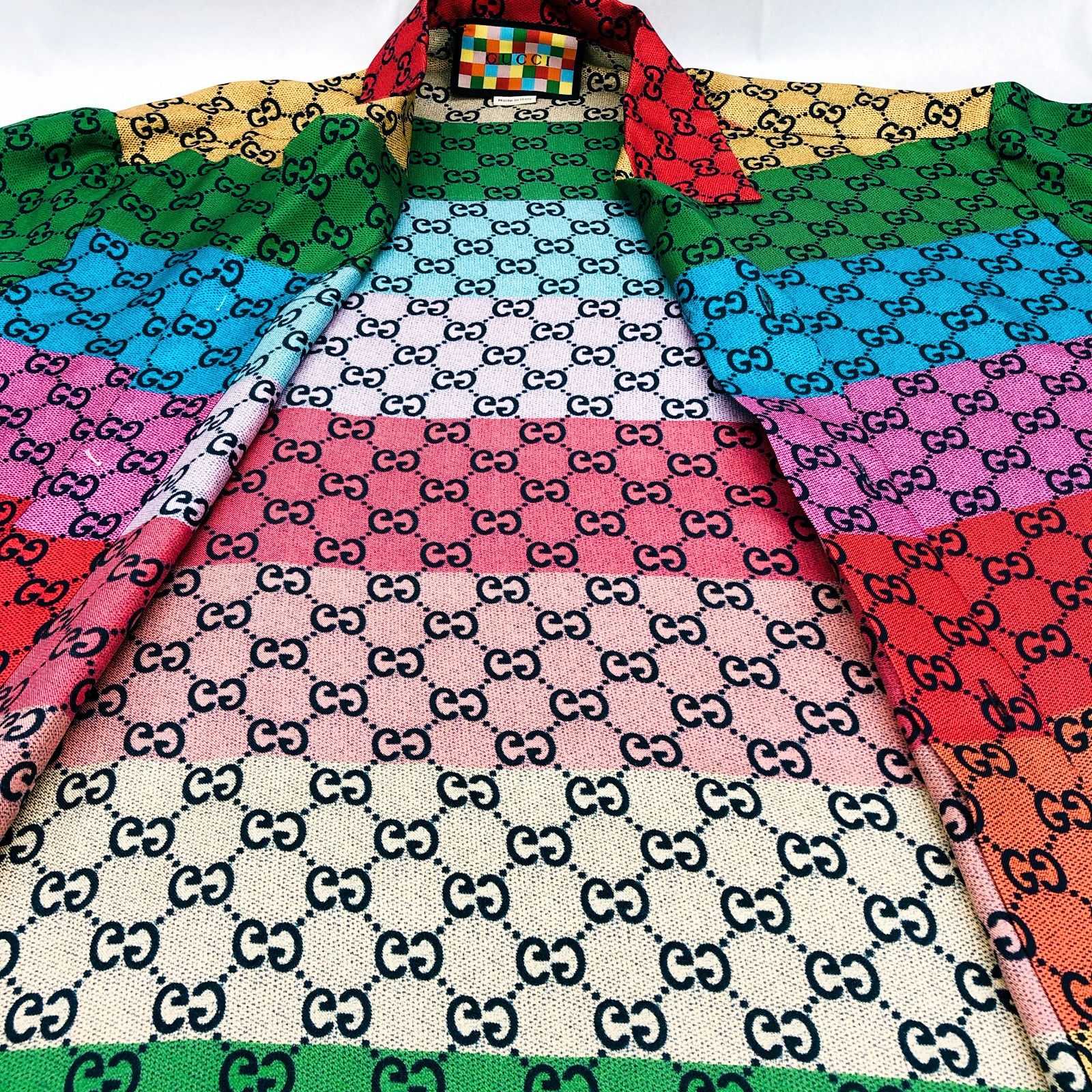 GUCCI グッチ シルク 半袖オープンシャツ マルチカラー XL 44 GG柄