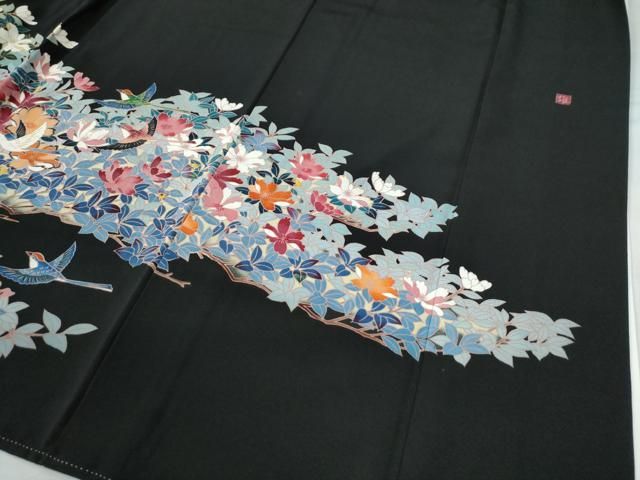平和屋着物○豪華黒留袖 友禅 作家物 花鳥文 正絹 逸品