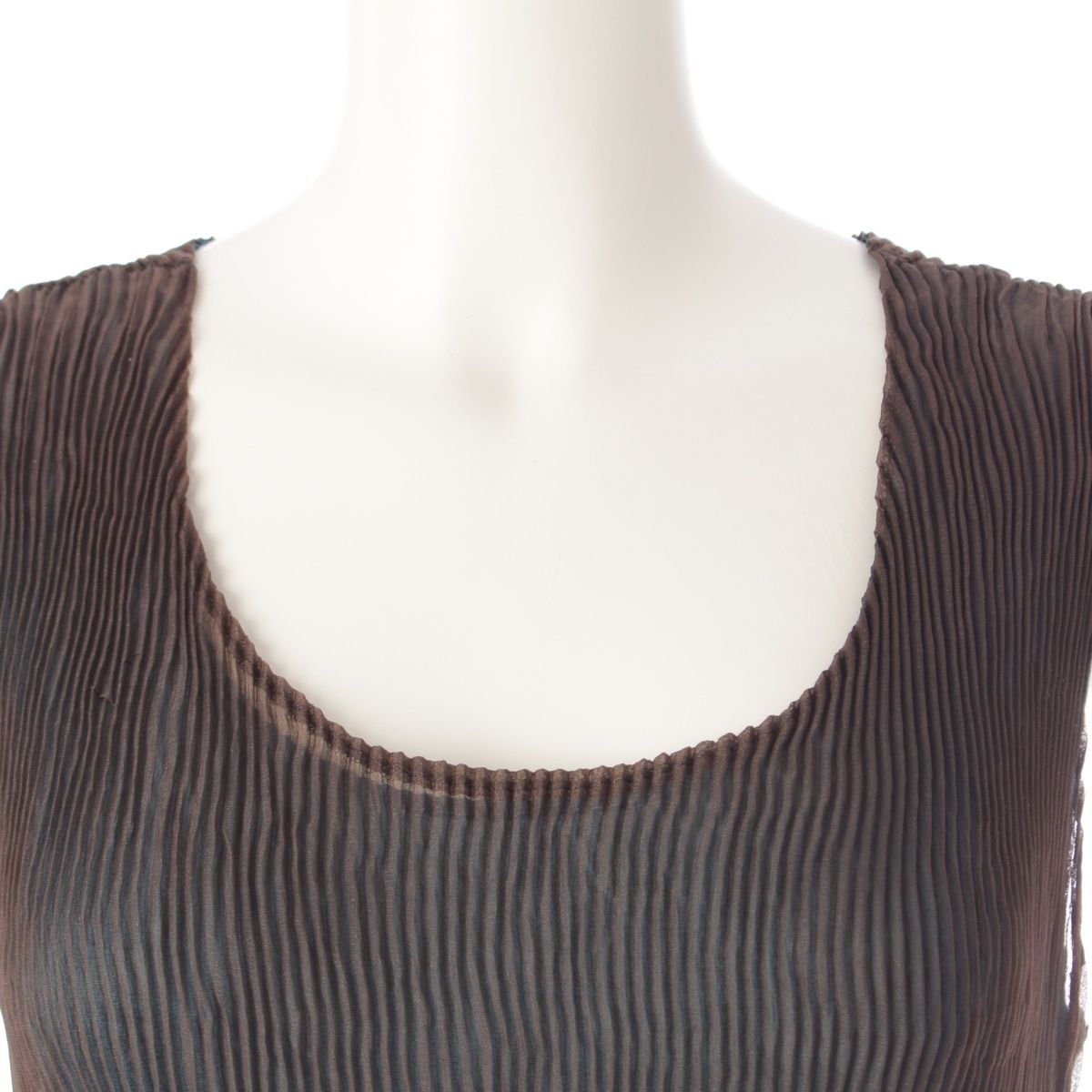 イッセイミヤケ 刺繍 プリーツ レイヤード シアー ノースリーブ  