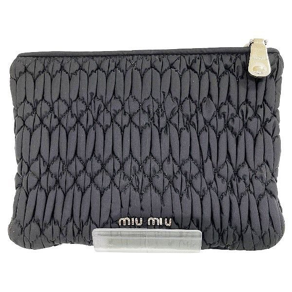 ミュウミュウ マテラッセ リボン ブラック ナイロン ブランド小物 ポーチ レディース