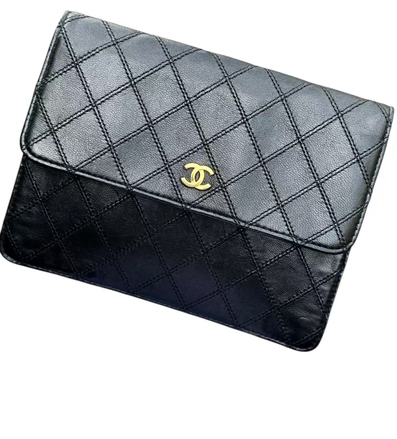 ◆本物シャネルCHANELビコローレラムスキンココマークCCゴールド金具クラッチバッグセカンドバッグポーチ長財布ポーチ黒金ブラック