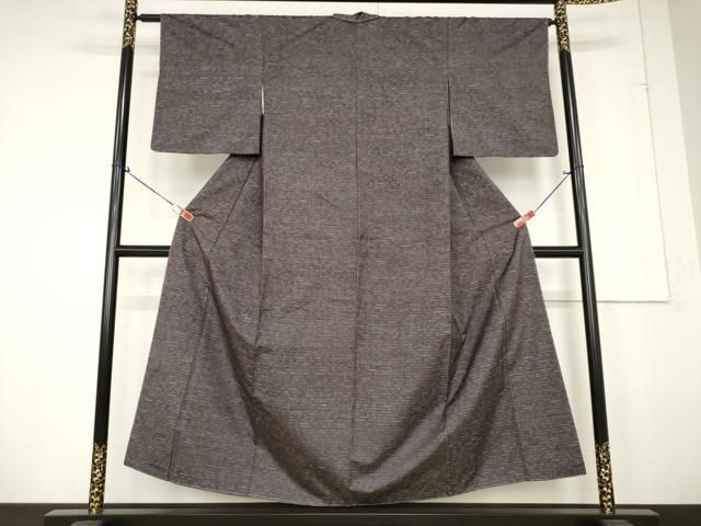 平和屋着物○上質な紬 格子 黒地 正絹 逸品 AAAX0191np