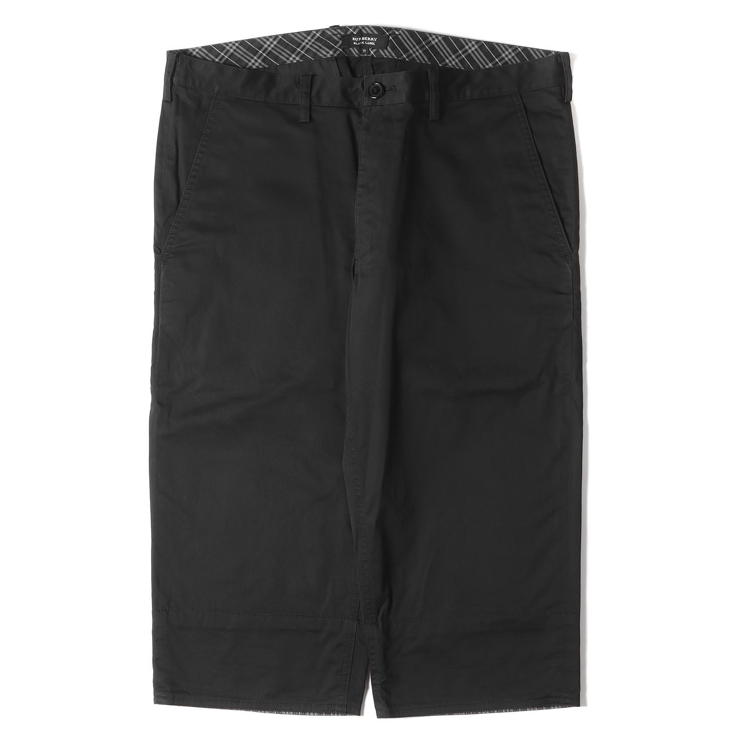 BURBERRY BLACK LABEL バーバリー ブラックレーベル パンツ サイズ:79 ストレッチ コットン ツイル ハーフパンツ クロップド ロールアップ ブラック 黒 ボトムス ズボン ブランド シンプル
