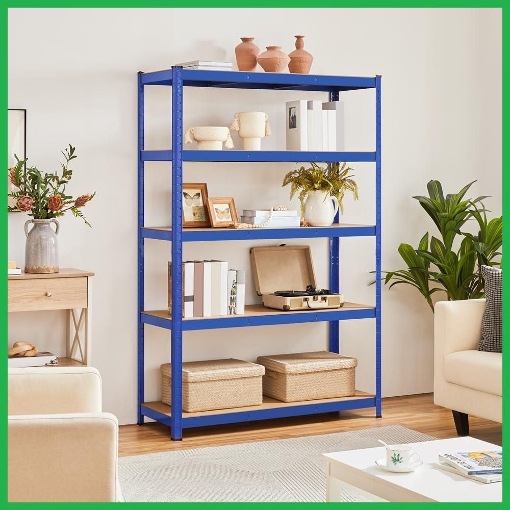 収納ラック ステンレスラック 収納棚 高さ調節可 防サビ加工 メタルラック ネジなし オープンシェルフ 組立簡単 幅120 5段 耐荷重875 kg キッチン 120 x 45 180 cm 物置 キッチンラック 倉庫 ガレージ スチールラック 手袋付き 青 Yahe