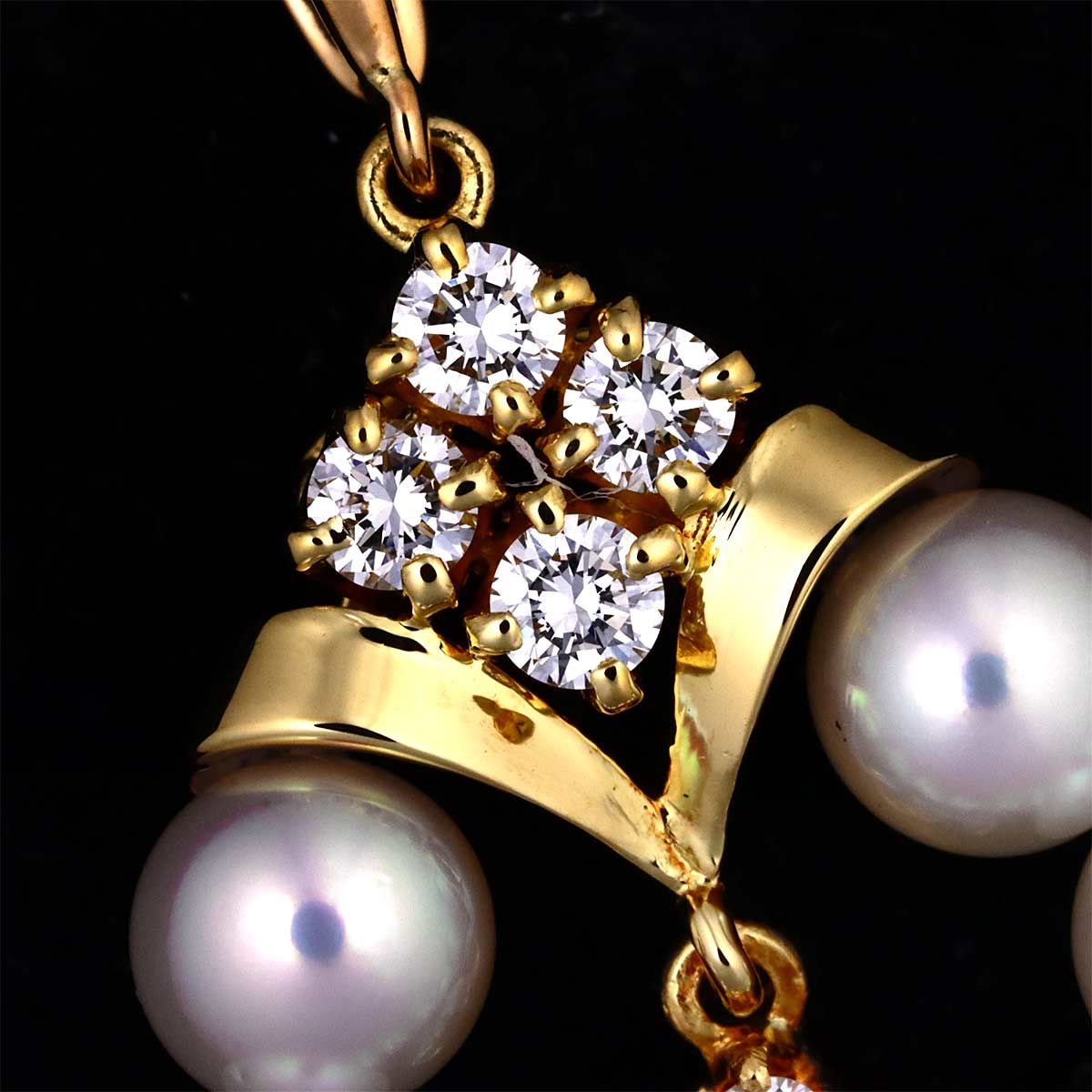 MIKIMOTO☆K18YGパールダイヤペンダント☆アコヤ真珠7.5㎜☆超美品 ミキモト MIKIMOTO アコヤ真珠 7.0-5.4mm ダイヤ ペンダント