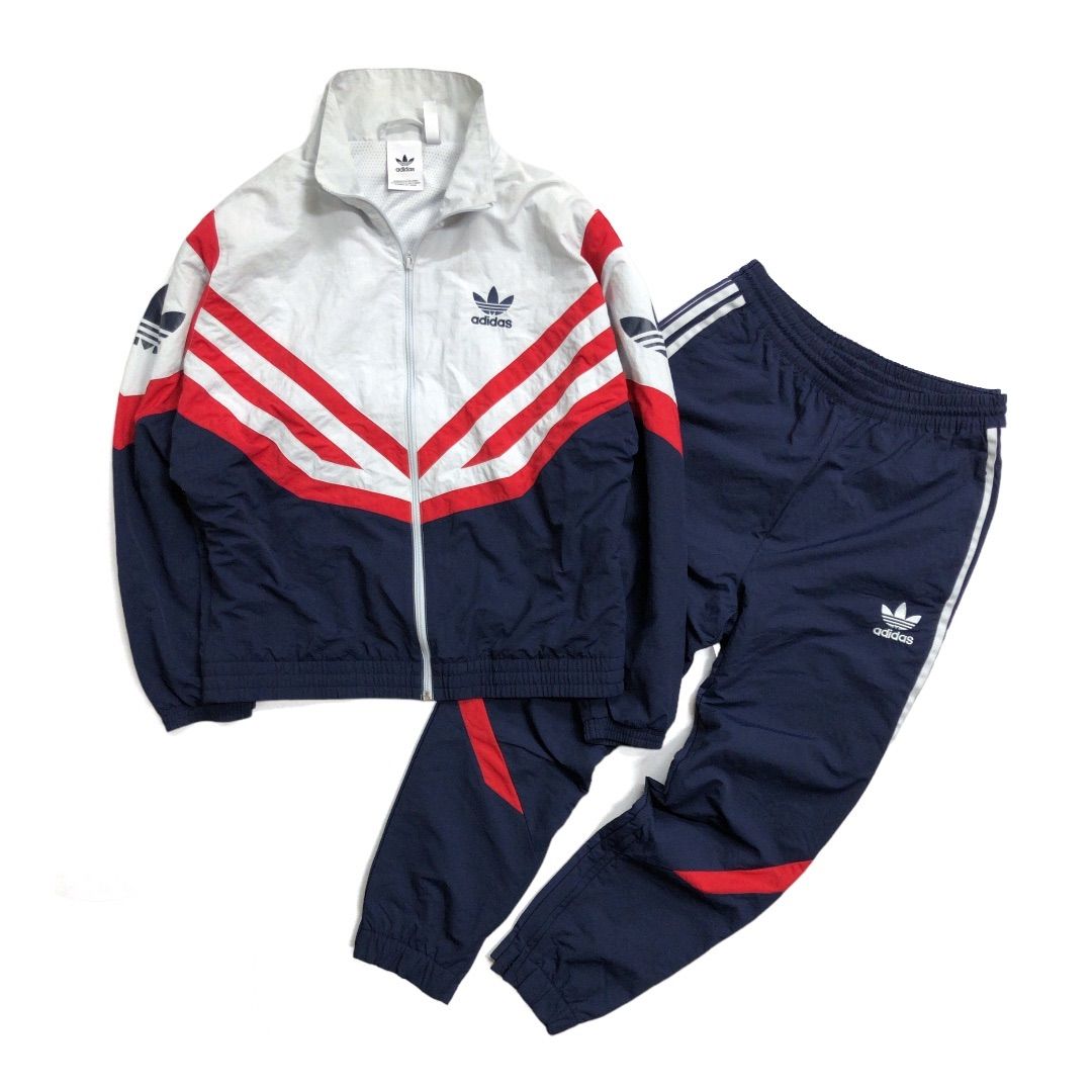 【中古品】adidas originals アディダス オリジナルス セットアップ トラックジャケット(EJ0947) ブルゾン  トラックパンツ(EJ0952) M ネイビー