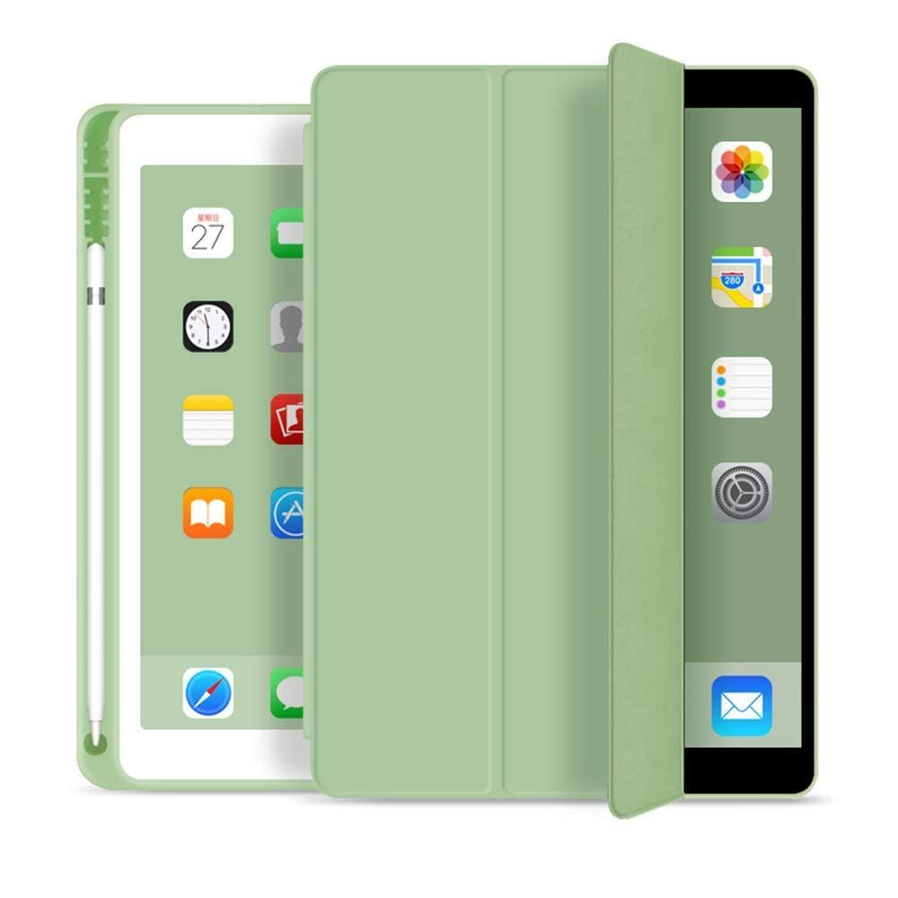 第9世代 1.2インチ 第8世代 第7世代 ケース iPad カバー ペン収納 かわいい フィルム付 オートスリープ 耐衝撃 TPU タッチペン シンプル グリーン T27-ipad12-green