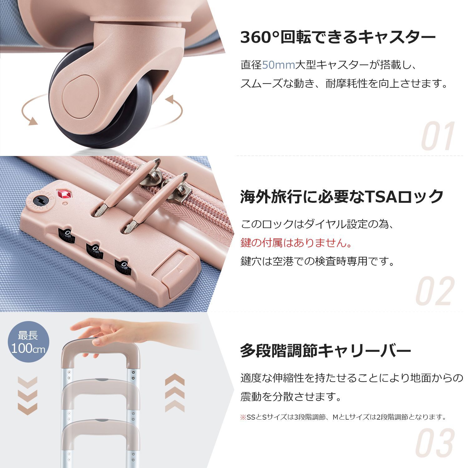 スーツケース｜Mサイズ｜超軽量｜TSAロック搭載｜4-7日対応｜中型｜レディース｜大容量｜N510PP298908C